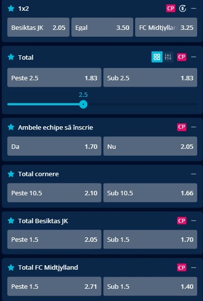 Cote pariuri Besiktas vs Midtjylland