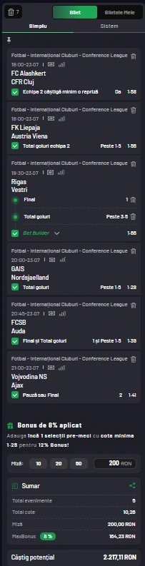 Biletul zilei azi din fotbal la Maxbet 23.07.2026