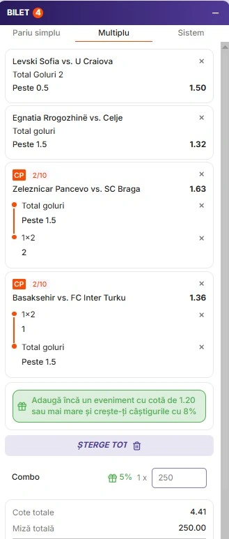 Biletul zilei din cupele europene 22.07.2026
