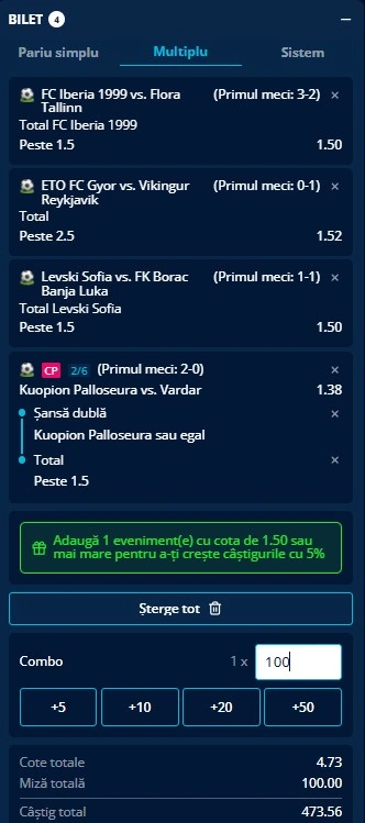 Biletul zilei din Preliminariile Champions League 14.07.2026