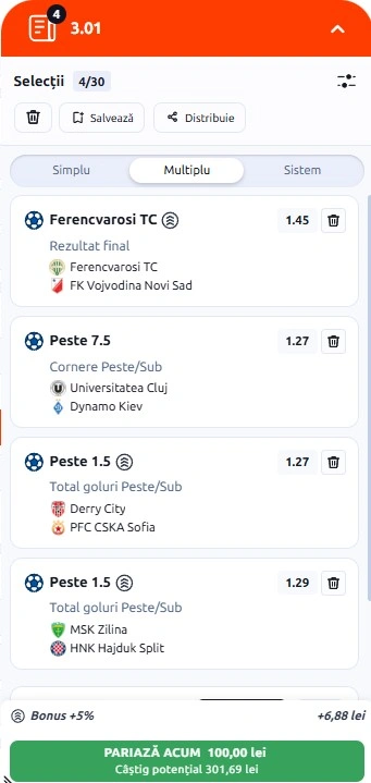 Biletul zilei din Preliminariile Europa League 16.07.2026