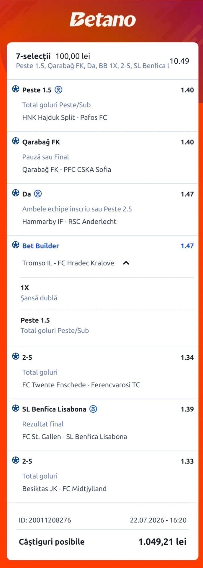 Biletul zilei din Preliminariile Europa League 23 iulie 2026