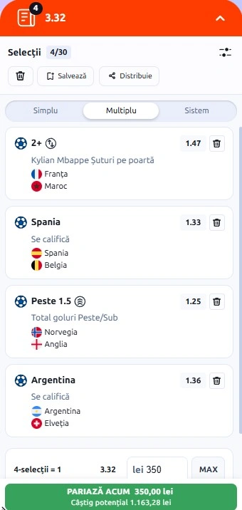 Biletul zilei din sferturile Cupei Mondiale 9 iulie 2026