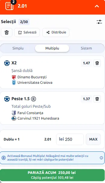 Cota 2 din Superliga 25 iulie 2026