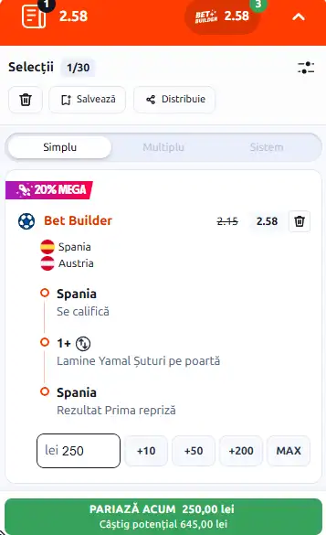 Cota 2 în Spania vs Austria