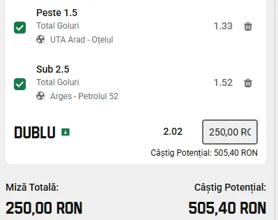 Cota 2 la Unibet 24.07.2026 - jucăm pe goluri în Superliga