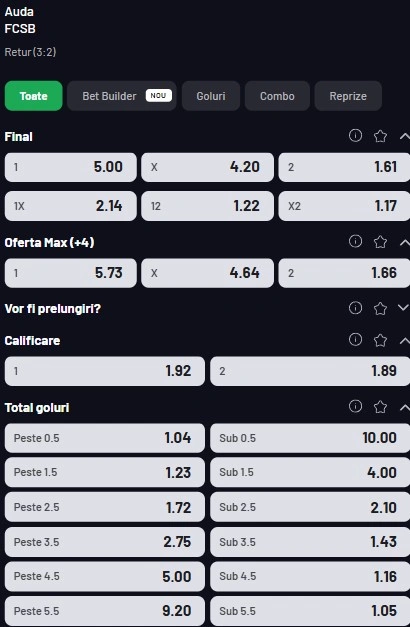 Cote pariuri Auda - FCSB la Maxbet