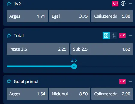 Cote pariuri FC Argeș - Csikszereda la Mr Bit