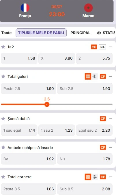 Cote pariuri Franța vs Maroc oferite de Zinx