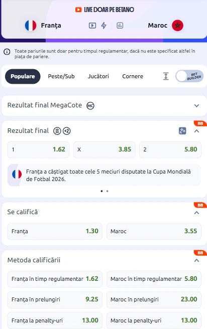 Cote pariuri Franța vs Maroc de la Betano