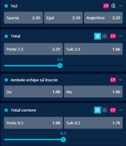 Cote pariuri Spania - Argentina la Mr Bit