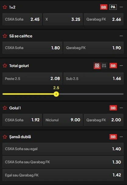 Cote pariuri CSKA Sofia - Qarabag