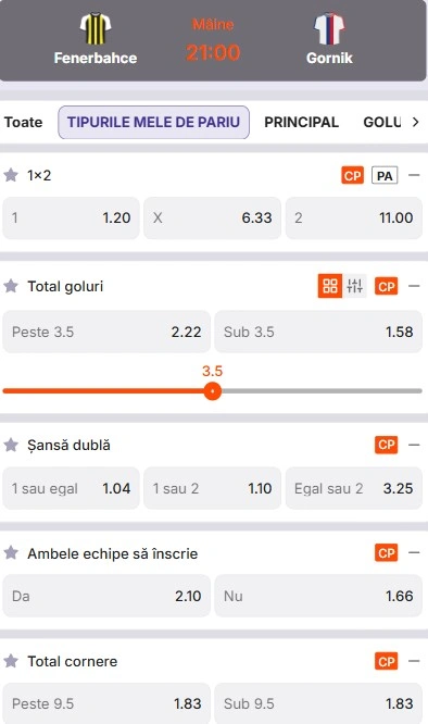 Cote pariuri Fenerbahce - Gornik Zabrze