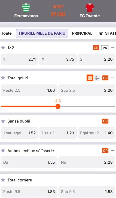 Cote pariuri Ferencvaros vs Twente