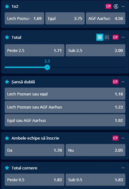 Cote pariuri Lech Poznan vs Aarhus