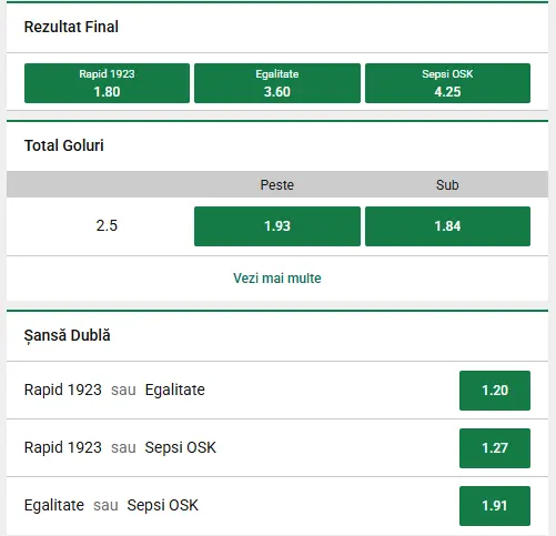 Oferta de cote pariuri Rapid vs Sepsi la Unibet