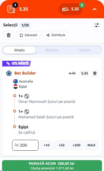 Pariuri speciale Australia vs Egipt