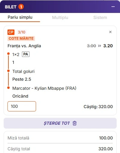 Pariuri speciale Franța - Anglia