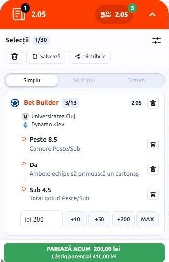 Pariuri speciale U Cluj vs Dynamo Kiev