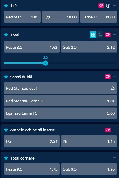 Cote pariuri Steaua Roșie - Larne
