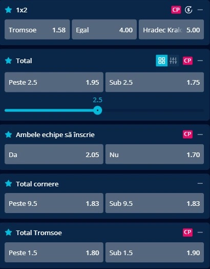 Cote pariuri Tromso - Hradec Kralove