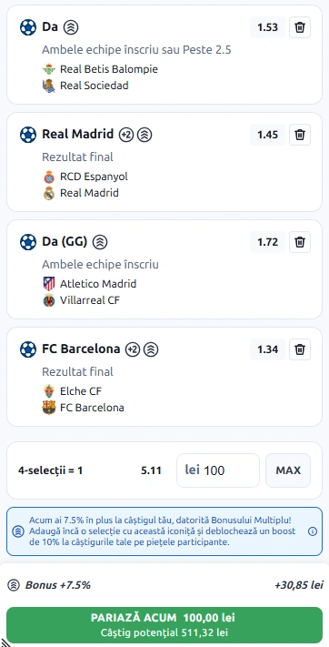 Biletul etapei a doua din LaLiga