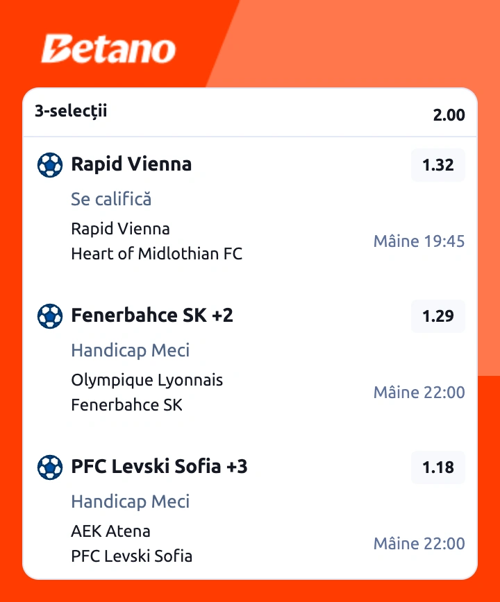 Biletul zilei la Betano din Champions League, 26 august 2026.