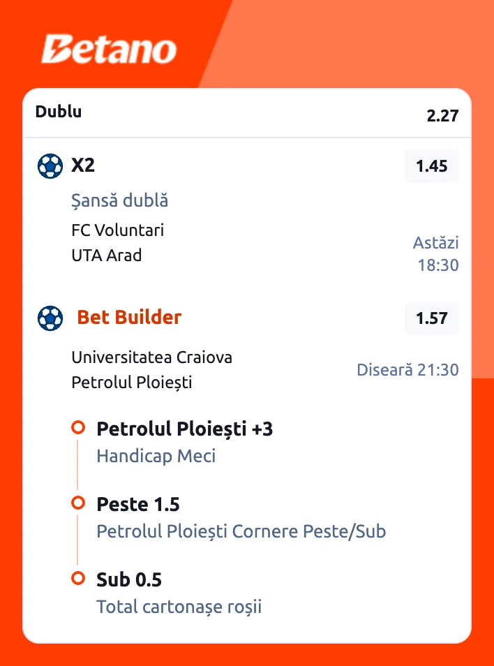 Biletul zilei la Betano din fotbal. Mizăm pe ambele meciuri din Superligă, 01.08.2026