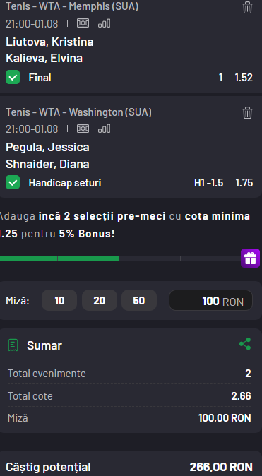 Biletul zilei tenis 1 august 2026