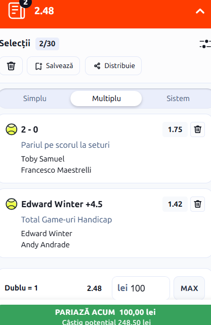 Biletul zilei tenis 24 august 2026
