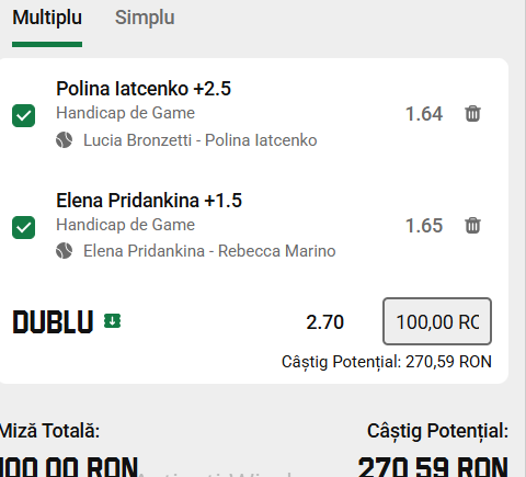 Biletul zilei tenis 26 august 2026 la Unibet