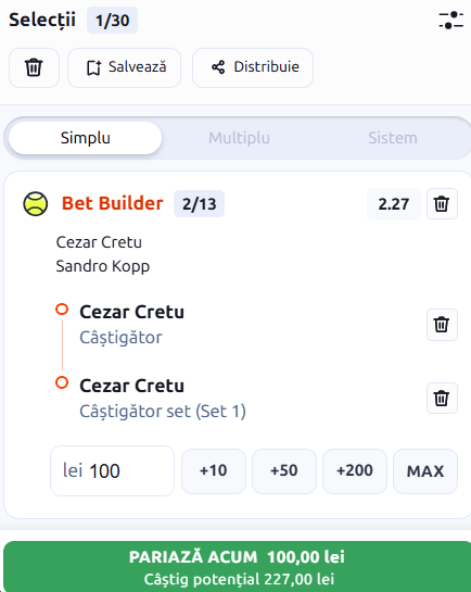 Biletul zilei tenis 28 august 2026