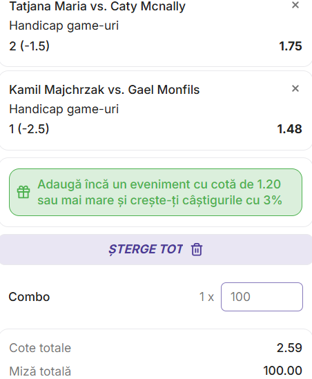 Biletul zilei tenis 3 august 2026