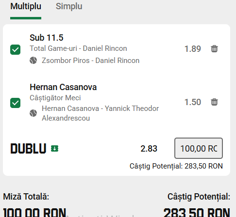 Biletul zilei tenis 4 august 2026 la Unibet