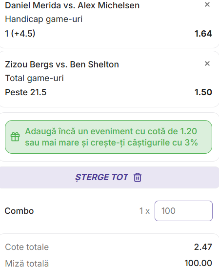 Biletul zilei tenis 7 august 2026