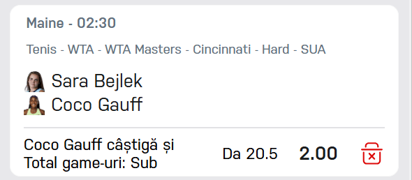 Cota 2 din Tenis 23 august 2026 de la WTA Cincinnati Open la Winner
