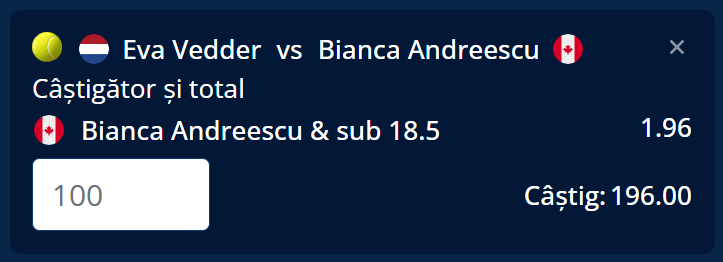 Cota 2 din Tenis 25 august 2026 din calificari US Open la Mr Bit