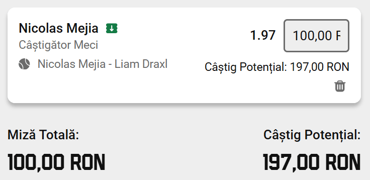 Cota 2 din Tenis 26 august 2026 din calificari US Open la Unibet