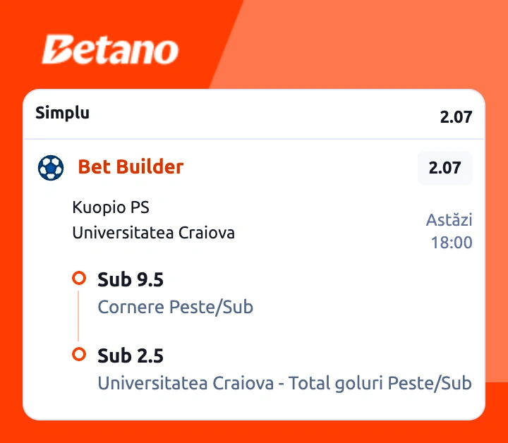 Cota 2 la Betano din fotbal. U Craiova marchează puțin în deplasare, 6 august 2026