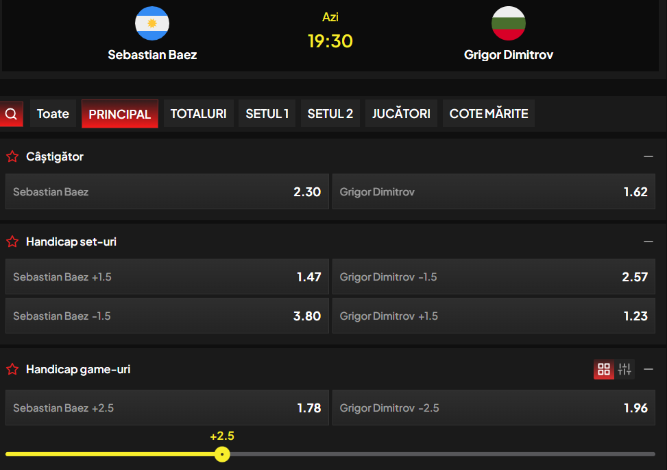 Cote Pariuri Sebastian Baez vs Grigor Dimitrov