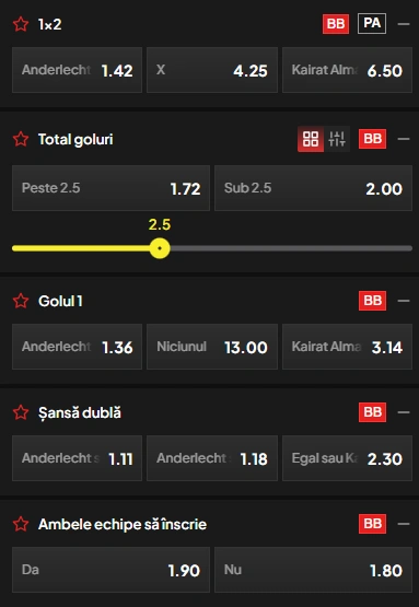 Cote pariuri Anderlecht vs Kairat Almaty la TopBet