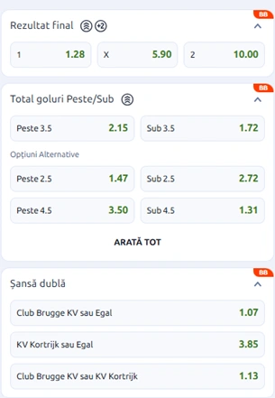 Cote pariuri Club Brugge vs Kortrijk la Betano