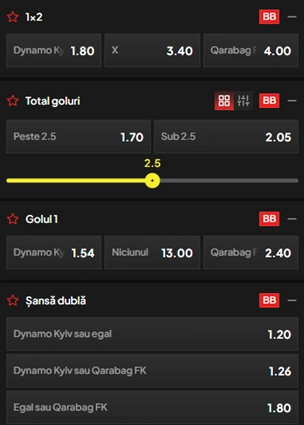 Cote pariuri Dynamo Kiev vs Qarabag la TopBet