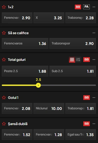 Cote pariuri Ferencvaros vs Trabzonspor la TopBet