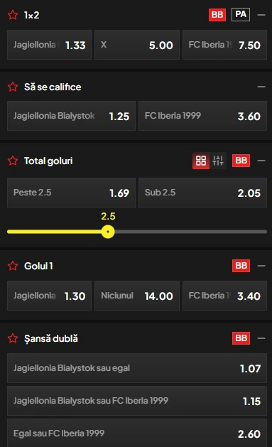 Cote pariuri Jagiellonia vs Iberia 1999 la TopBet
