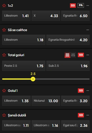 Cote pariuri Lillestrom vs Egnatia la TopBet