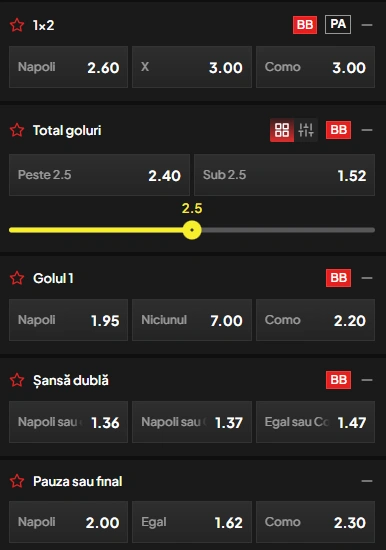 Cote pariuri Napoli vs Como la TopBet