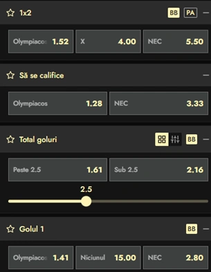 Cote pariuri Olympiakos vs NEC Nijmegen la Don