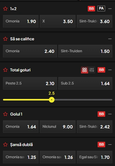 Cote pariuri Omonia Nicosia vs Sint-Truiden la TopBet