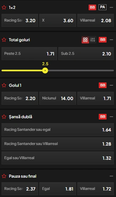 Cote pariuri Racing Santander vs Villarreal la TopBet